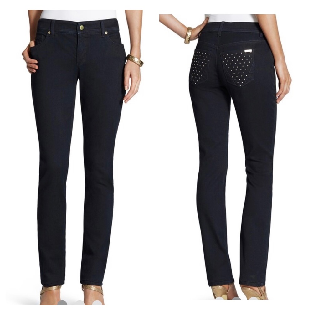 Chico's So Sliming Jeans Gold Stud Pockets Size 1.